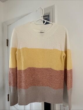 GAP Women’s Crewneck Striped Pullover Sweater - Cream, Yellow, Pink, Gray Size M